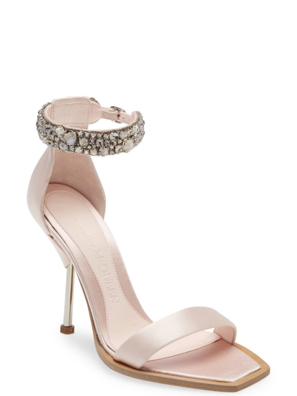 Alexander McQueen Crystal Strap Sandal CHALK PINK/ CRYSTAL/ SILVER, Size 9US